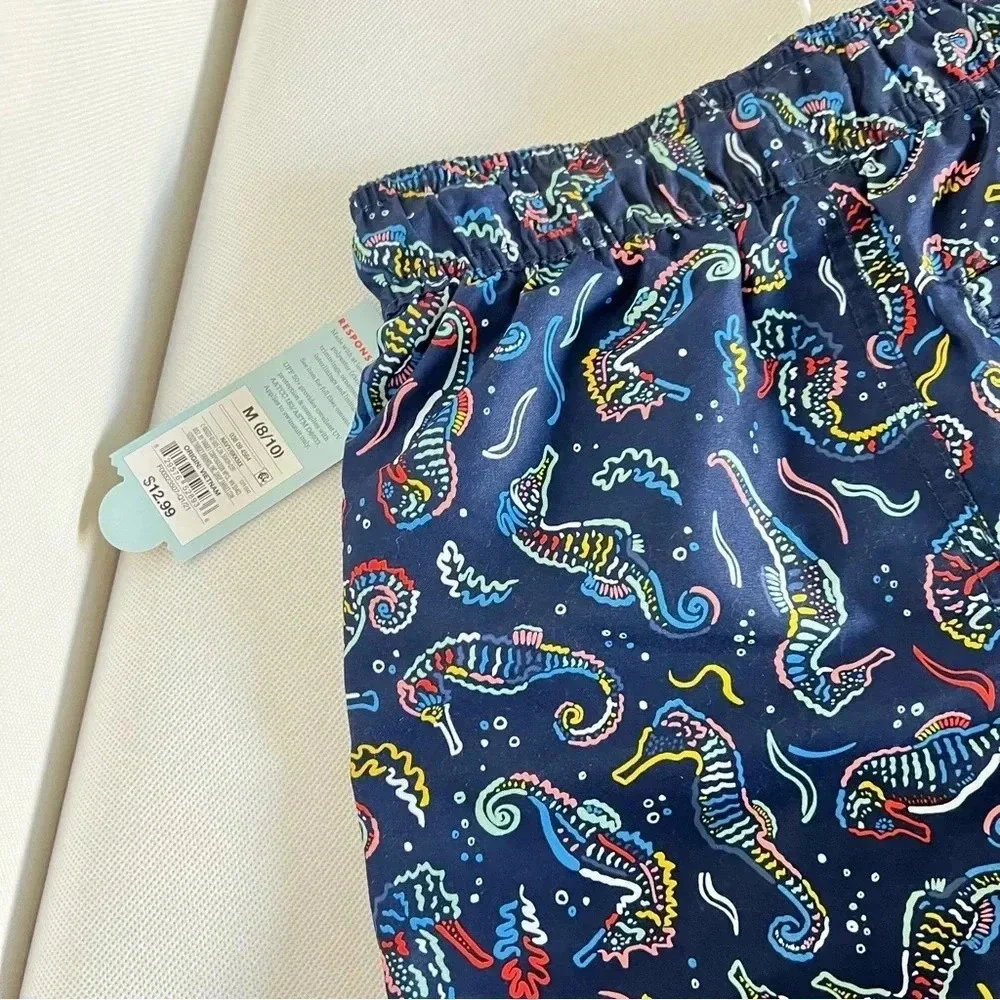 Swim Shorts Sea Horses Boys M (8/10) Shapes Printed Cat & Jack Navy Blue